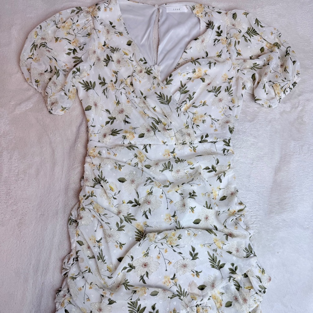 Lush Floral Ruched Ruffle Mini Dress